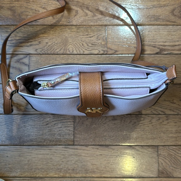 Anne Klein Pink with Tan Trim Faux Pebbled Leather Crossbody Bag - Picture 5 of 12